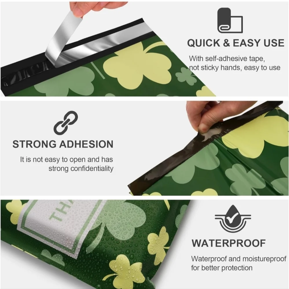 ✅️25 Ct  10x13 St Patrick's Day Shipping Bags for Clothing, Self-Seal Privacy